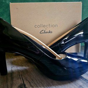 Clarks Ambyr Joy Black Patent Leather Heels - Size 8